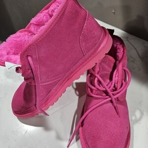 UGG Hot Pink Suede Fleece-Lined Ankle Boots